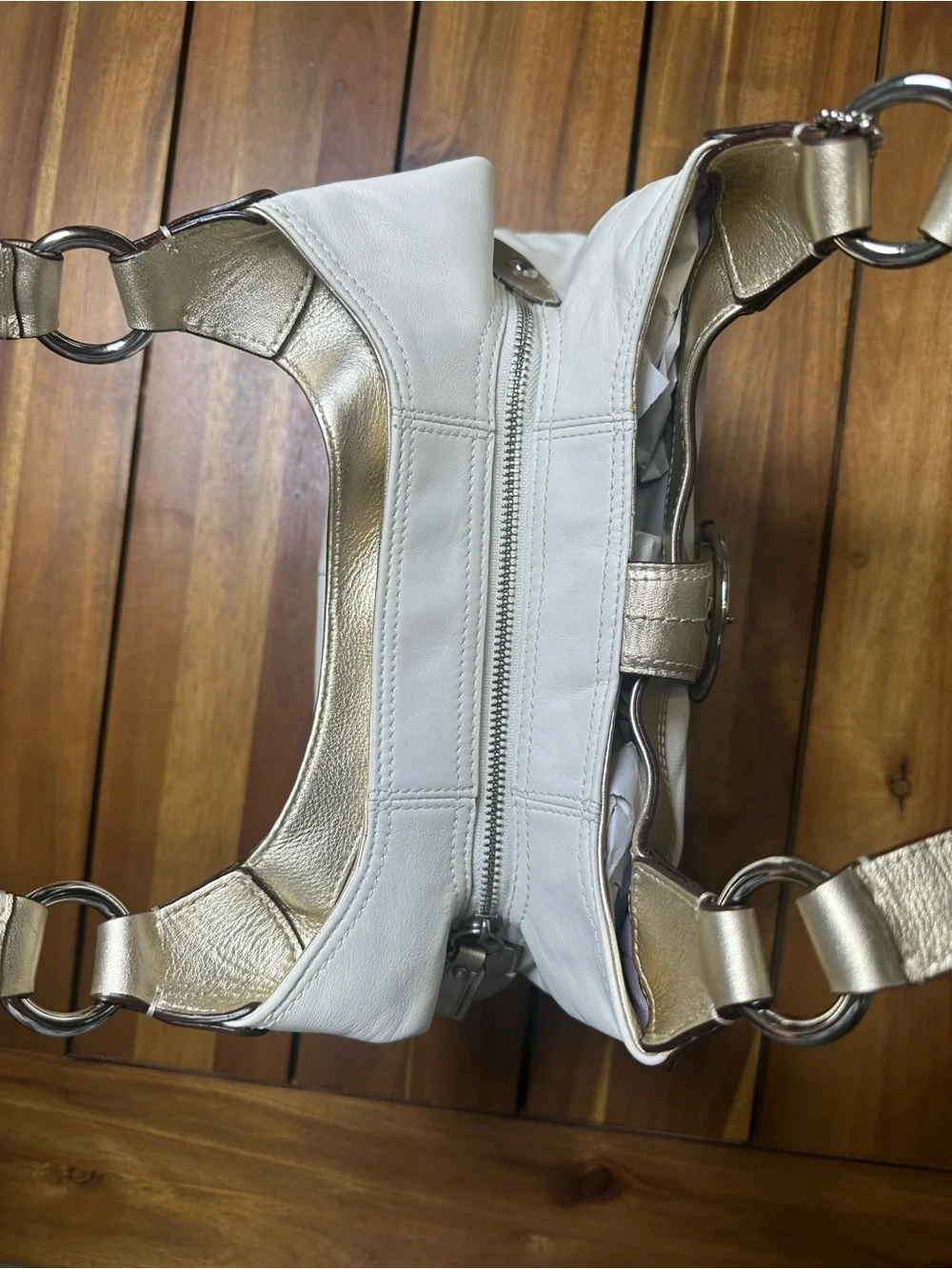 Coach Lynn SoHo White Smooth Leather Shoulder Bag with Gold Trim